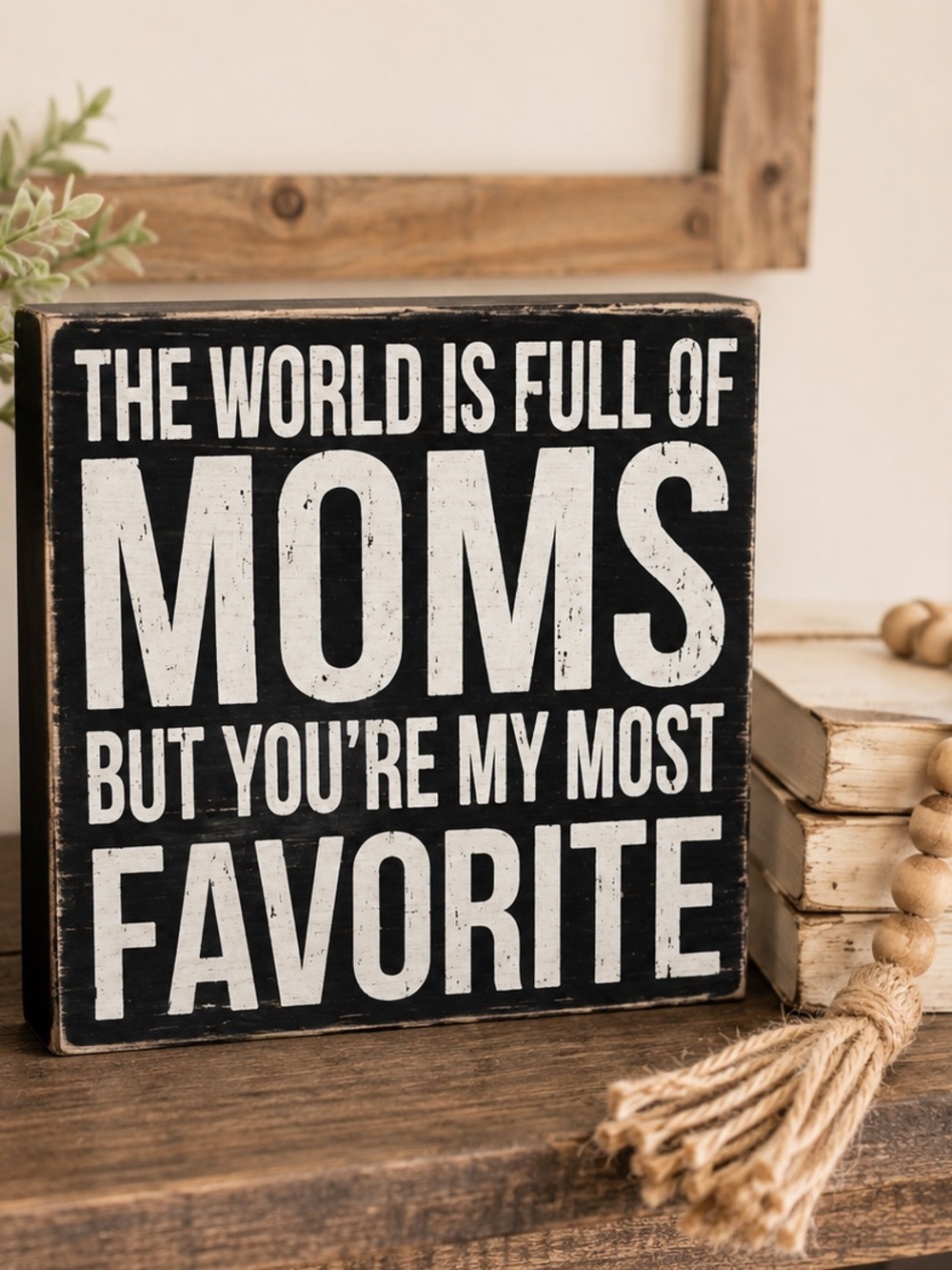 Farmhouse Mom Quote Wood Block Sign Black White Rustic Shelf Decor